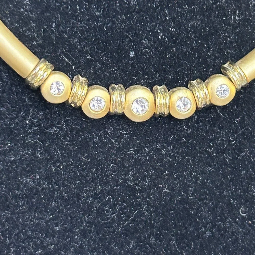 Vintage Goldtone Links and Rhinestone Fashion Choker Necklace